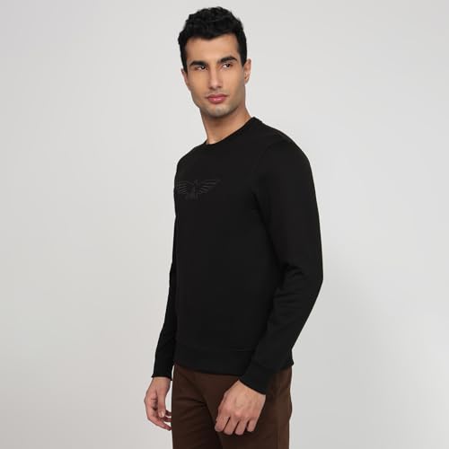 Image of Park Avenue Men Slim Fit Solid Pattern Cotton Polyester Blend Round Neck Full Sleeve Casual Sweatshirt