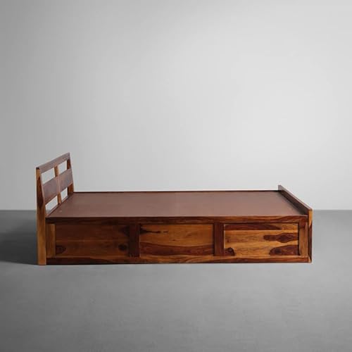 Image of Bed Solid Sheesham Wood for Your Bedroom Delivery Condition-DIY(Do-It-Yourself) Solid Wood Queen Box Bed (Finish Color - Honey Finish, Delivery Condition - DIY(Do-It-Yourself))