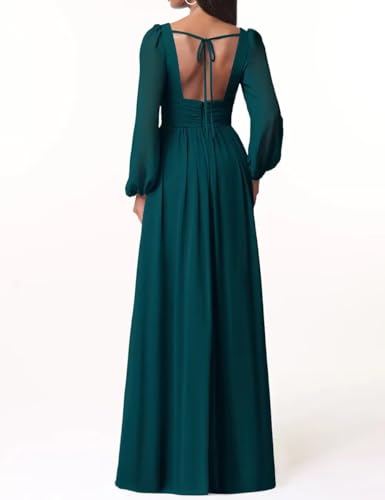 Long Sleeve Chiffon Bridesmaid Dresses for Women A-Line Ruched Formal Wedding Guest Dress2