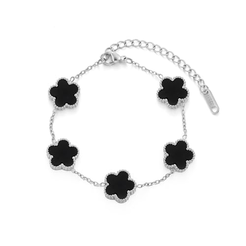 TICVSS Four Leaf Clover Bracelet for Women Platinum Plated Stainless Steel Lucky 4 Leaf Silver Chain Link Bracelet Jewelry Gift for Women