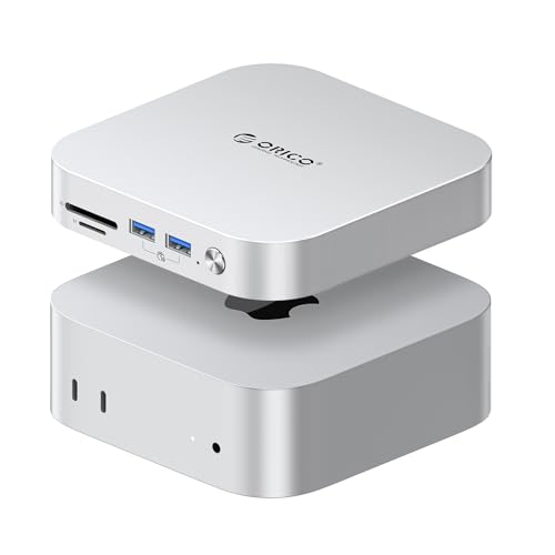 Image of ORICO USB Hub Compatibility with Mac mini M4, 9-in-1 Aluminum Dock with SSD Enclosure for NVME /SATA M.2, USB A 10Gbps, 3.0 SD /TF Card Readers, 3.5mm Audio Jack