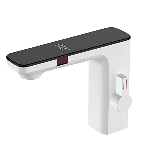 XJTNLB Touchless Basin Tap Sensor Taps for Bathroom Sink, Mixer Tap Bathroom Sink Infrared Sensor Tap for Bathroom Sink White