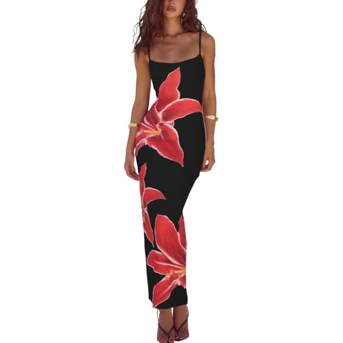 Womens Summer Casual Floral Dresses Spaghetti Strap Bodycon Maxi Beach Dress Elegant Evening Party Long Dresses