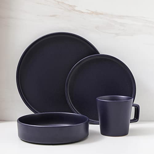 Image of Stone Lain Cleo Modern Stoneware 16-Piece Dinnerware Set, Plates and Bowls Set, Dish Set Service For 4, Dark Blue