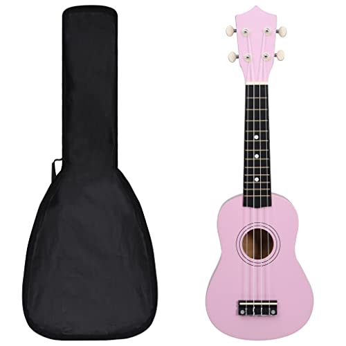 vidaXL Lindenholz Sopran Ukulele Set mit Tasche 2 Picks Tonleiter für Kinder Musikinstrument Saiteninstrument Hawaii Gitarre Uke Rosa 21" Cover