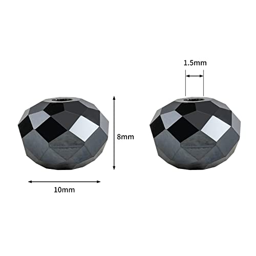 Novborcz 10mm Black Rondelle Glass Beads for Jewelry Making 250pcs Faceted Briolette Shape Crystal Spacer Beads Assortments Supplies Accessories for Bracelet Necklace for Wholesale