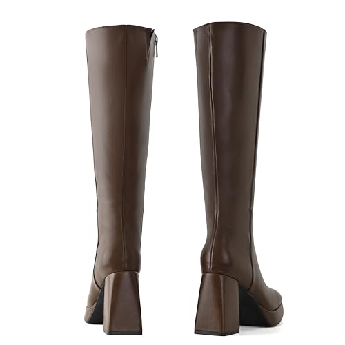 Knee High Platform Boots for Women Square Toe Boots with Chunky Block High Heel Shiny Patent-Look Tall Boots Side Zipper4