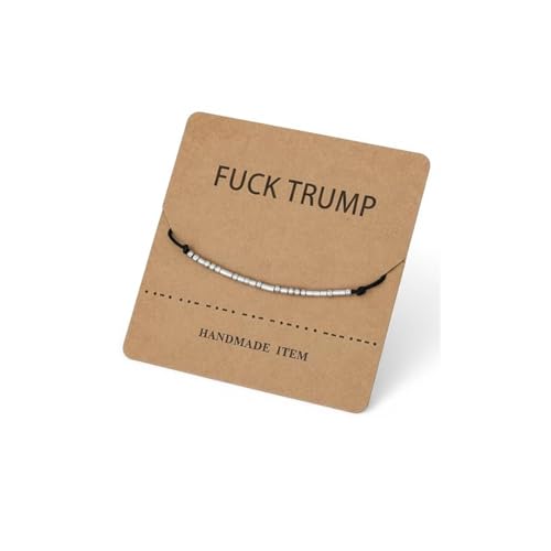 FAOYUDAWEI Fck Trump Morse Code Bracelet for Women Anti Trump Stainless Steel Beads Bracelets Funny Gifts for Friends Statement Bead Friendship Inspirational Card Bracelets Jewelry(black)