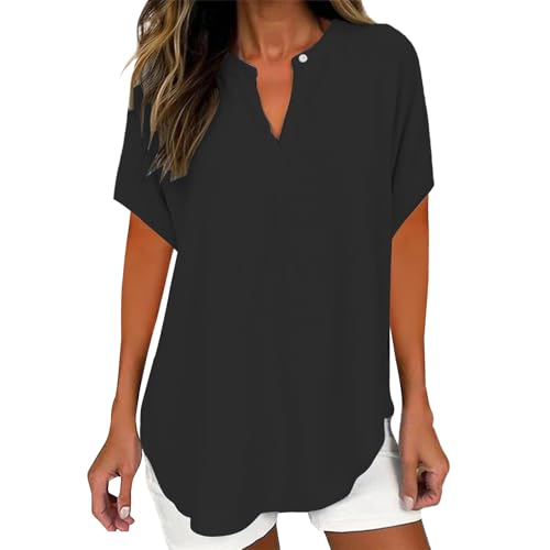 V Neck Tops for Women Short Sleeve Cosy Loose Tunic Top Casual Plain Basic Summer Ladies Blouses(Black, XXXL) Chemise Femme Longue V Neck Tops for Women Short Sleeve Cosy Loose Tunic Top Casual Plain Basic Summer Ladies Blouses(Black, XXXL) Chemise Femme Longue