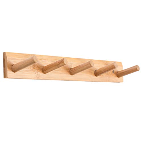 Micozy Wall Mounted Coat Rack Pure Bamboo Modern Wall Mounted Coat and Hat 5 Pegs Coat Hanger Hooks for Hanging Coats Towels Hats Clothes Natural 189X 24 x06 inch
