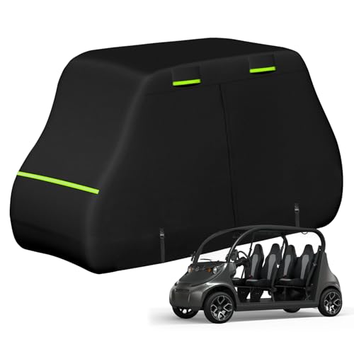 Image of 420D Car Cover Compatible with Chrysler /Polaris GEM e4 4 Seater Neighborhood Electric Vehicle, All-Weather Protection Waterproof Car Cover for 4 Person Golf Cart Enclosure