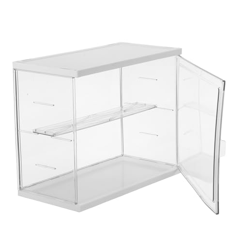 Mikikit Vitrina Acrílica Grande Blanca 2 Niveles y Estante Ajustable Caja Expositora Transparente para Figuras de Acción Vitrina a Prueba de Polvo para Coleccionables y Miniaturas