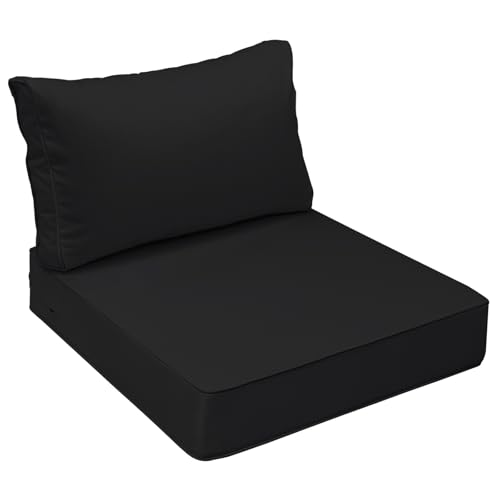 Image of AAAAAcessories Outdoor Seat Cushions for Chairs, Fade-Resistant, Waterproof Patio Furniture Replacement Cushions, 25.5 inch x 25.5 inch x 5 inch + 25.5 inch x 13.5 inch, Charcoal Black