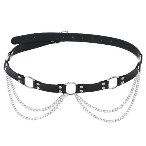 FM FM42 Multicolor PU Simulated Leather Rivets O Ring 2-Layer Chain Adjustable Waist Belt3