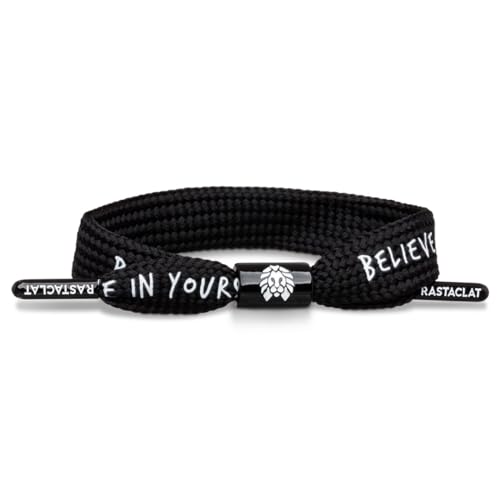 Rastaclat Motivational Bracelet for Men and Women - Believe In Yourself Black Bracelet | Adjustable Stackable Single Lace Bracelet Made by Hand (Medium/Large)