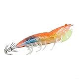 Señuelo de pesca de calamar de plástico duro con imitación de camarones brillantes y patas suaves, adecuado para pesca de pulpo y sepia (naranja)