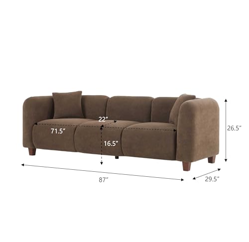 Image of Merax 87 inch Dark Brown Velvet Couch 3 Seater Modern Sofas for Living Room | with 2 Pillows, Foam Filled Cushions, Solid Wood Legs, Upholstered Backrest and Armrest, Bear 900lbs, 87 inchW x 29.5 inchD x 26.5 inchH
