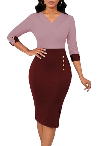 Image of BestGirl Women's Peplum Dresses Bodycon 3 /4 Sleeve Wear to Work Office Sheath Dress