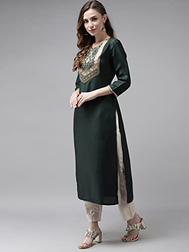 Image of INDO ERA Women's Yoke Design Polyester Calf Length Straight Kurta(KT9GN3646)