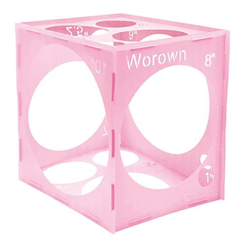 Worown 14 Holes Collapsible Pink Plastic Balloon Sizer Box, 1-10 Inch Balloon Sizer Cube, Balloon Size Measurement Tools for Balloon Arches, Balloon Columns, Balloon Decorations