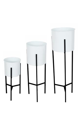 Image of Bee Creative Metal Plant Stand - A Durable and Stylish Display for Your Plants and Home Decor - Three Height Options - Metal Powder-Coated (WHITE /BLACK)