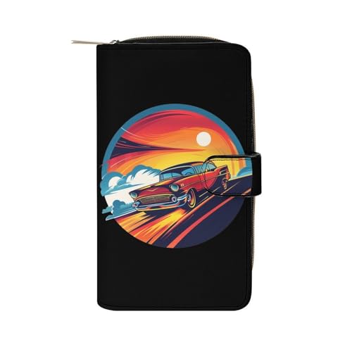 Vintage Sunset Car Drifting PU Leather Wallet Portable Coin Purse Lightweight Card Holders Money Clip for Women Men