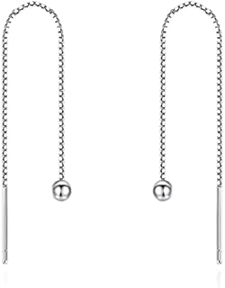 Simple Ball Pull Through Earrings 925 Sterling Silver for Women Bead Dangle Tassel Long Chain Threader Earrings for Double Multiples Piercings 70mm 120mm