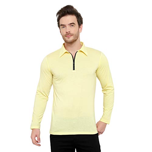 Image of Men's Cotton Blend Full Sleeve Zip Neck Polo T-Shirt (Pack of 1)