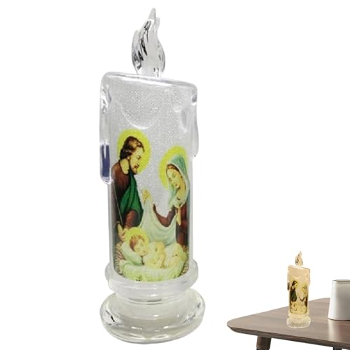 Moreeulsi Lampada a candela a forma di Gesù, alimentata a batteria, a LED, senza fiamma, luce creativa di Cristo, decorazione multifunzionale per chiesa per camera da letto e sala da pranzo