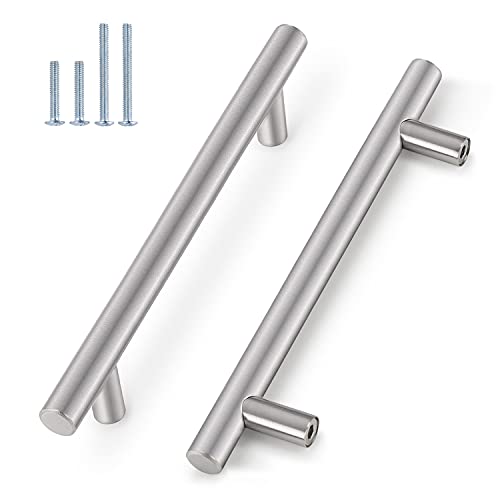 Image of Probrico 5 Pack|Brushed Nickel T Bar Cabinet Pulls Stainless Steel Kitchen Cabinet Drawer Handles, 6-1 /3 inch Hole Centers, Euro T Bar Pulls