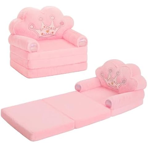 MOONBEEKI Toddler Chair Comfy，Foldable Princess Kids Couch for Girl, Toddler Recliners for Kids Over 18 Months, Kids Sofa Bed Fold Out (Pink) Cover