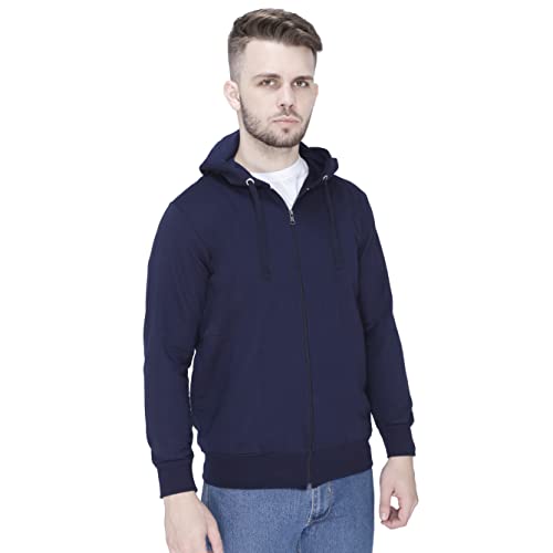 Image of Plain Zip Neck Hooded Winter Cotton Sweatshirt with Full Sleeves