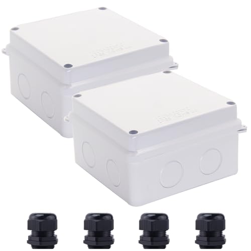 Image of Junction Box, 2 Pcs Reserved Holes Electrical Boxes Waterproof IP65 ABS Plastic Electrical Power Cord Enclosure Project Box White 3.9 x 3.9 x 2.8 inch(100x100x70mm)