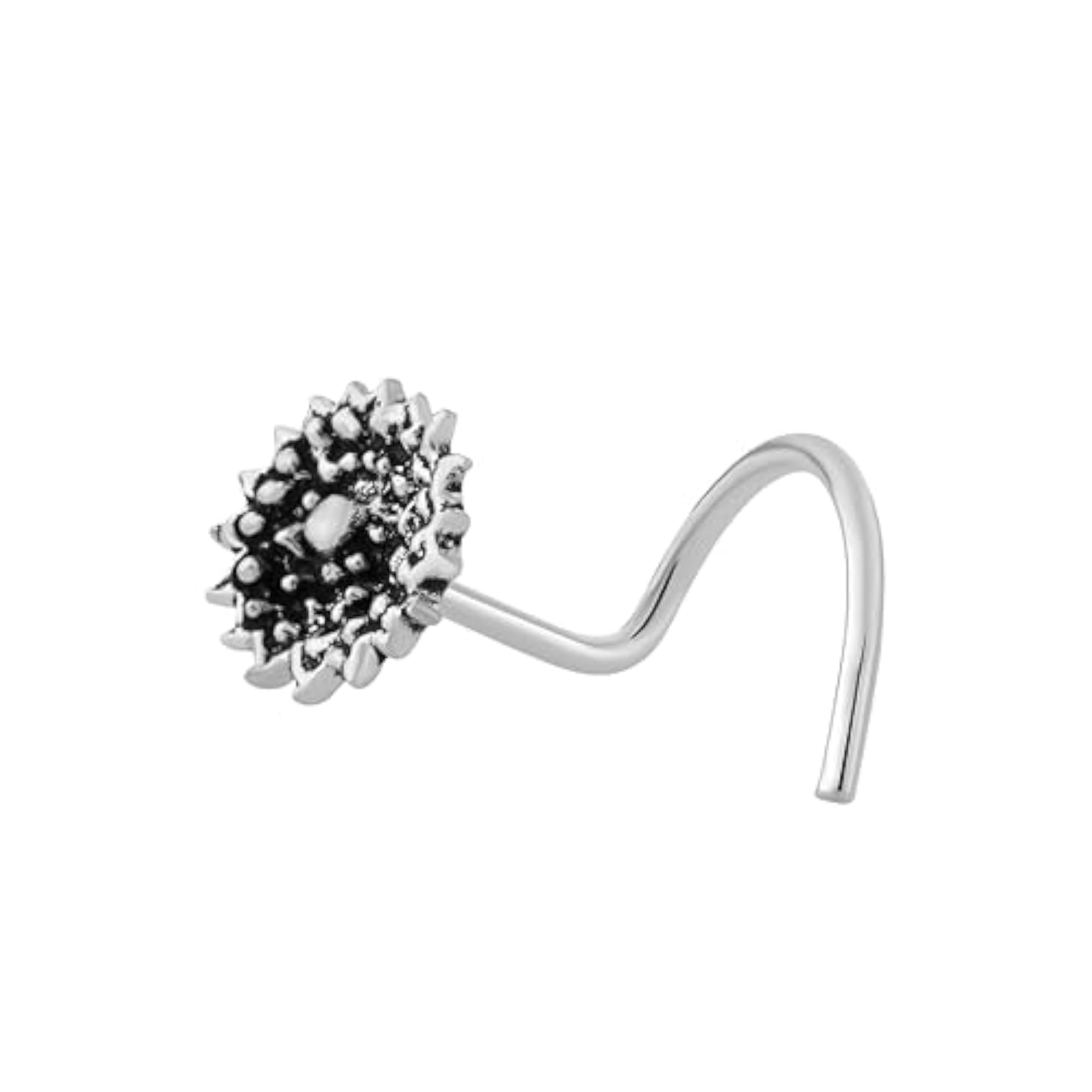 Women's 925 Sterling Silver Oxidised Floral Nose Pin