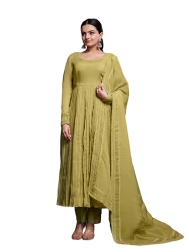 FUSIONIC olive gota_patti anarkali-salwar-kameez With Dupatta