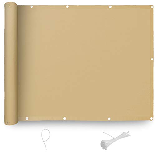 AXT SHADE Blickdichte Balkon sichtschutz Balkonabdeckung,Balkonverkleidung Wasserdicht wetterfester PES-undurchsichtiger Balkon 90x500cm -mit Kabelbindern -Sandbeige