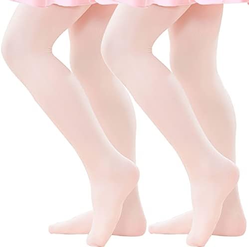 Danswan 2 Pack Footed Student Ballet Legging Stocking Dance Ballet Tights for Toddler Girls Ballet Pink, Child Age 4-6)