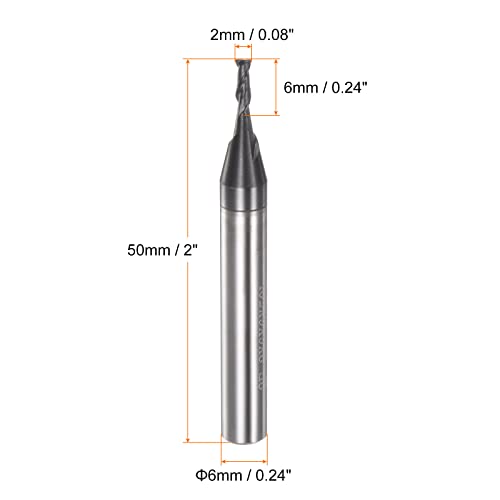 Image of HARFINGTON Square End Mill 2mm x 6mm Cutting 6mm Shank Micro Grain Solid Carbide AlTiN Coated 2 Flutes Milling Bit Cutter for Alloy Hardened Steel Aluminum