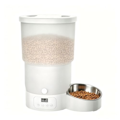 Gimars 5L Distributore Automatico Cibo Gatti, Schermo LCD Facile da Usare, Dispenser Crocchette Cani Programmabile da 1-6 Pasti al Giorno, Ciotola in Acciaio Inossidabile, Registrazione Vocale 10s