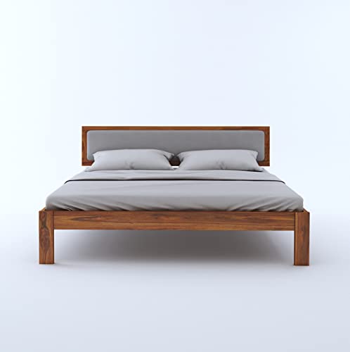 Image of Ganpati Arts Solid Sheesham Wood King Size Bed Without Storage and Upholstered Headboard | Wooden Double Bed Cot Palang Furniture for Bedroom, Living Room, Home (Natural Finish) 1 Year Warranty