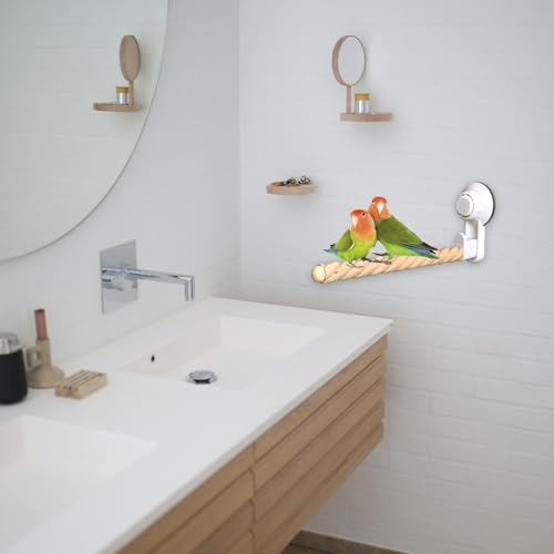 Image of 2Pcs Bird Perch Stand with Suction Cup, Wooden Parrot Shower and Window Perch Stand, Wall Bath Car Travel Perch Stand for Small and Medium Bird