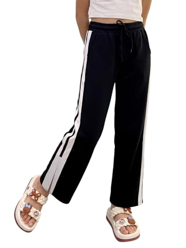 Image of Li'l Tomatoes Girls Cotton Track Pants | Soft & Comfortable Casual Summer Lower for Girls | Elastic Waist with Drawstring Everyday Wear | Side Stripe Straight Fit Trackpant | 9-16 Years |