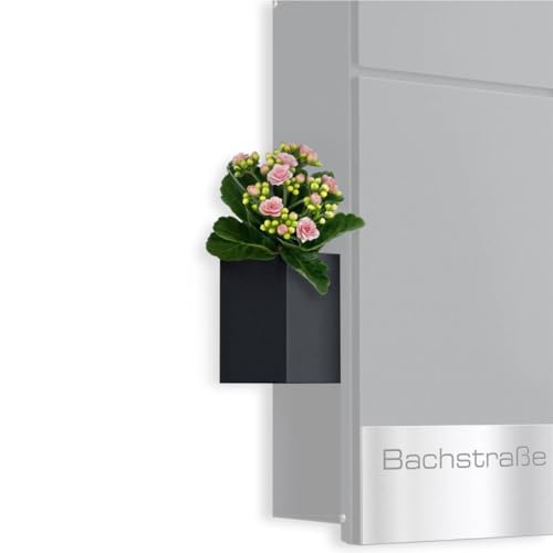 Metzler Blumenkasten/Pflanzkasten für Briefkästen Cubic H | RAL 7016 Anthrazitgrau | wetterfest & pflegeleicht | ohne Bohren montierbar | aus Stahl | 4 × 8 × 8 cm