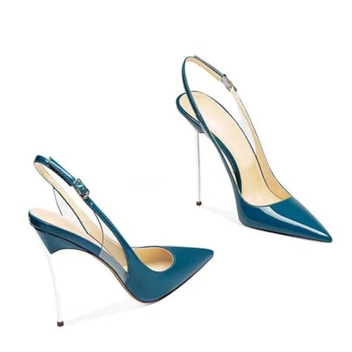 Women's High Heels, Large Size Stiletto Heels Sandals 11 CM Courts Splicing Back Hollow Buckle Pointed Pumps for Dinner Party Prom Wedding, 42 EU,Blue3