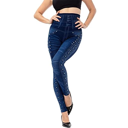 2025 Leggings de mezclilla elásticos para mujer, con estampado de rayas térmicas, mallas de mezclilla, pantalones de senderismo, trajes de hip-yoga, pantalones de perlas, collar de mujer, azul, XXL | Ya disponible en tu tienda friki favorita! En mundofriki.es!