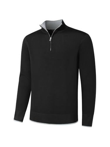 Auxo Mens Quarter Zip Pullover Sweater Long Sleeve Mock Neck Casual Slim Fit Knit Polo Sweaters