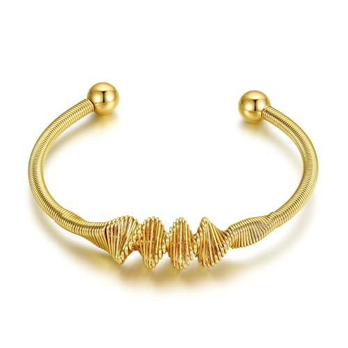 YOHAX Hip Hop Bracelet Fashion Open Stainless Steel Bracelet Simple Hip Hop Men's and Women's Bracelet (golden, geometry)