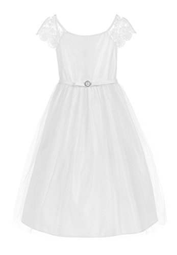 Sweet Kids Lace Sleeve with Tulle Skirt Big Girls Special Occasion Dress