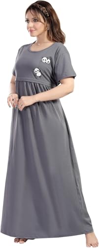 Image of Fabme Women's Full Length Printed Pre and Post Pregnancy Pure Cotton Nursing Nightdress Nighty