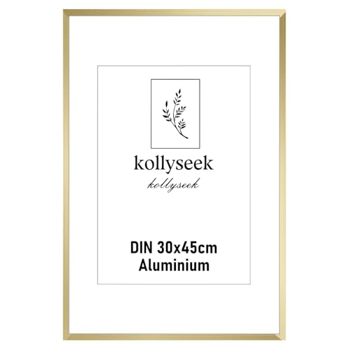 kollyseek marco de aluminio 30 x 45cm marco de póster de metal dorado con vidrio acrílico irrompible moderno marco de fotos Marco con paspartú para imágenes Póster Foto oro